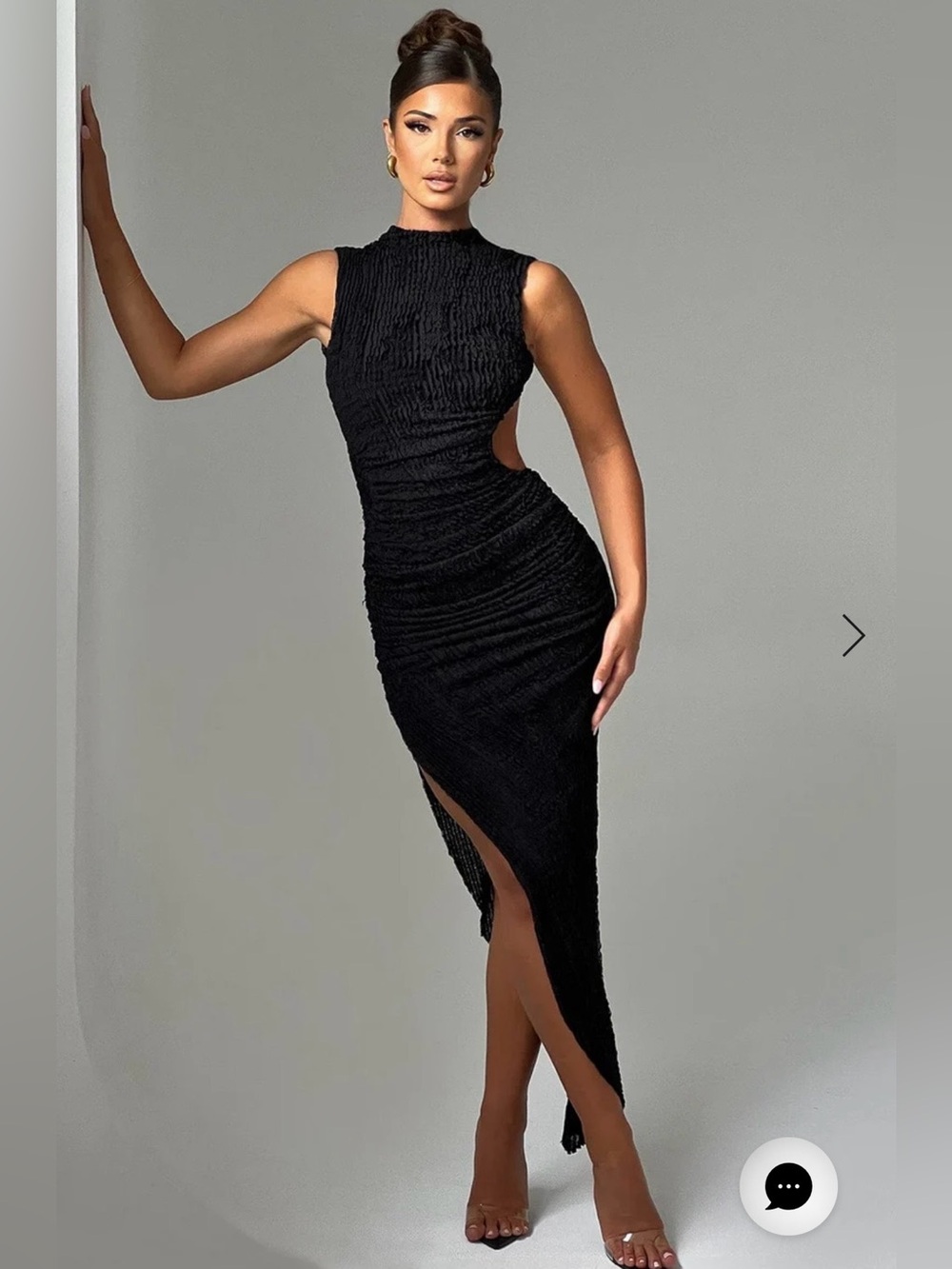 Babyboo NWT Women Large Black Crinkle Textured Open Back Thigh Split Midi Dress